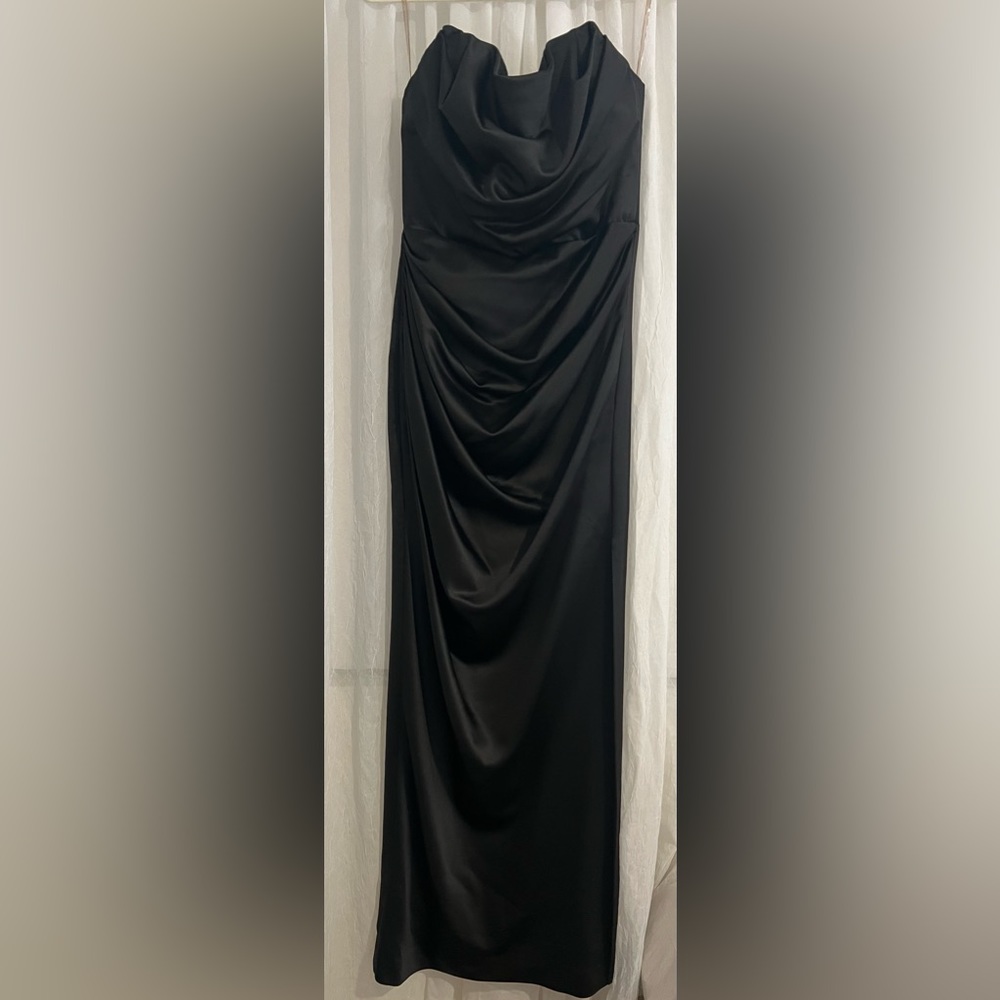 House of CB Black Ruched Draped Maxi Dress Size M